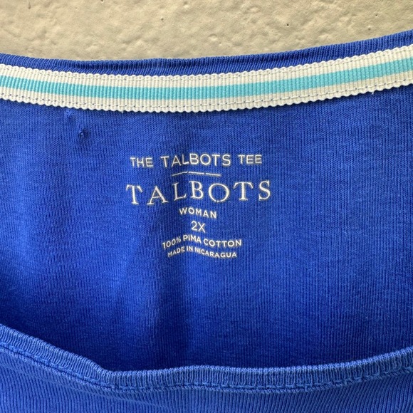 Talbots Tee Woman 2X Blue 100% Pima Cotton Long Sleeve Boat Neck Top - Picture 2 of 9